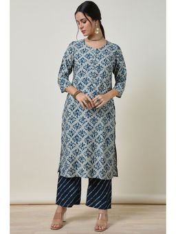 Soch - Womens Grey Viscose Blend Foil Print Kurta with Pants (Set of 2)