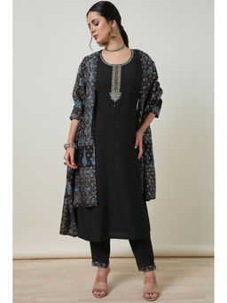 Soch - Womens Black Embellished Silk Blend Kurta with Pant & Dupatta (Set of 3)