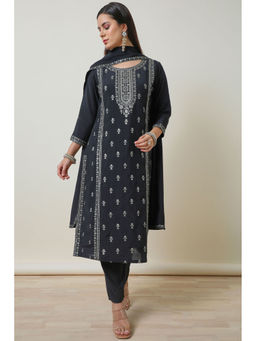 Soch - Womens Black Chanderi Blend Sequin Embellished Kurta with Pant & Dupatta (Set of 3)