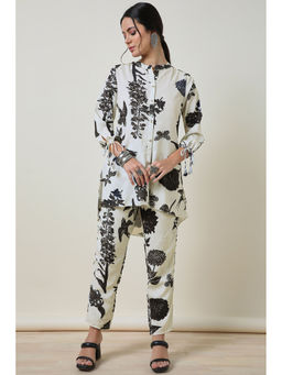 Soch - Womens Off White Crepe Blend Floral Print High Low Co-Ord (Set of 2)