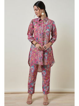 Soch - Womens Onion Pink Crepe Blend Botanical High Low Co-Ord (Set of 2)