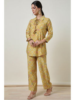 Soch - Womens Mustard Chanderi Print Co-Ord (Set of 2)