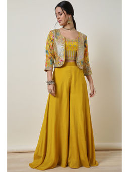 Soch - Womens Mustard Tissue Sequin Embellished Co-Ord (Set of 3)