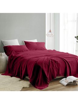 Indra's - Maroon Cotton Solid Plain Bedsheet with 2 Pillow Covers (King)