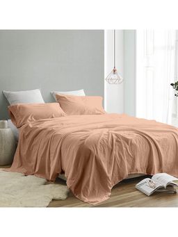 Indra's - Peach Cotton Solid Plain Bedsheet with 2 Pillow Covers (King)