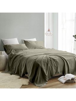 Indra's - Olive Cotton Solid Plain Bedsheet with 2 Pillow Covers (King)