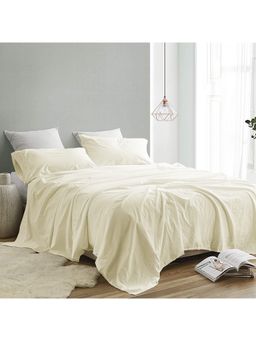 Indra's - Ivory Cotton Solid Plain Bedsheet with 2 Pillow Covers (King)