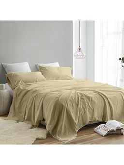 Indra's - Khaki Cotton Solid Plain Bedsheet with 2 Pillow Covers (King)