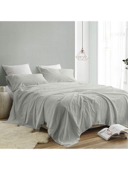 Indra's - Light Grey Cotton Solid Plain Bedsheet with 2 Pillow Covers (King)