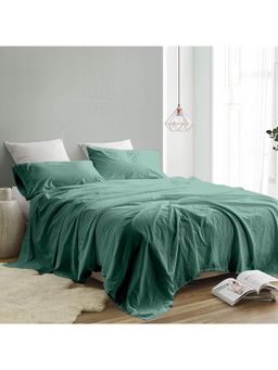 Indra's - Teal Cotton Solid Plain Bedsheet with 2 Pillow Covers (King)