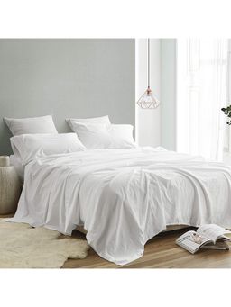Indra's - White Cotton Solid Plain Bedsheet with 2 Pillow Covers (King)