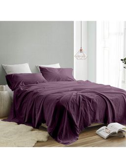 Indra's - Purple Cotton Solid Plain Bedsheet with 2 Pillow Covers (King)