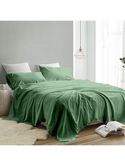 Indra's - Green Cotton Solid Plain Bedsheet with 2 Pillow Covers (King)