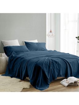 Indra's - Navy Blue Cotton Solid Plain Bedsheet with 2 Pillow Covers (King)