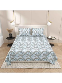 Indra's - Blue Cotton Bedsheet with 2 Pillow Covers (King)