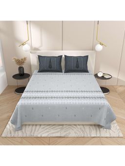Indra's - Grey Cotton Bedsheet with 2 Pillow Covers (King)