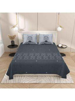 Indra's - Grey Floral Cotton Bedsheet with 2 Pillow Covers (King)