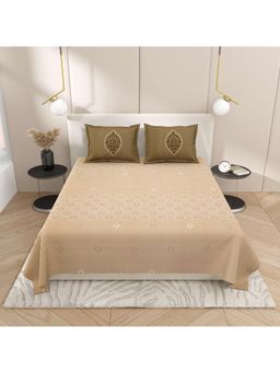 Indra's - Beige Cotton Bedsheet with 2 Pillow Covers (King)