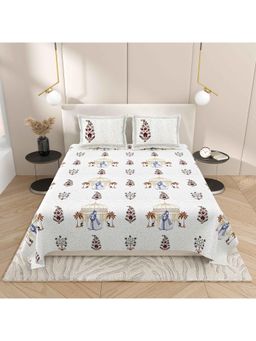 Indra's - Ivory Floral Cotton Bedsheet with 2 Pillow Covers (King)