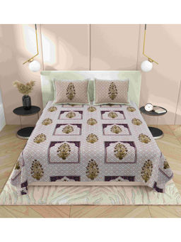 Indra's - Purple Floral Cotton Bedsheet with 2 Pillow Covers (King)