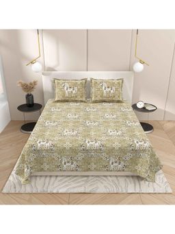 Indra's - Beige Cotton Bedsheet with 2 Pillow Covers (King)