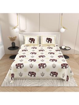 Indra's - Cream Cotton Bedsheet with 2 Pillow Covers (King)