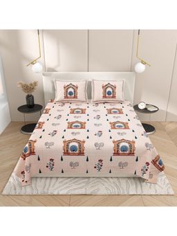 Indra's - Light Brown Cotton Bedsheet with 2 Pillow Covers (King)