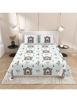 Indra's - Sea Green Cotton Bedsheet with 2 Pillow Covers (King)