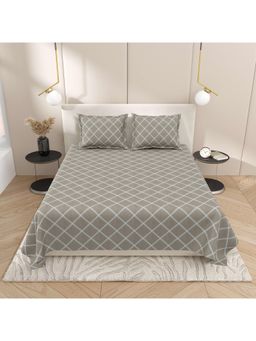 Indra's - Light Grey Cotton Bedsheet with 2 Pillow Covers (King)