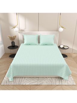 Indra's - Light Green Cotton Bedsheet with 2 Pillow Covers (King)