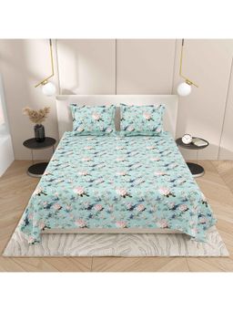 Indra's - Green Floral Bedsheet with 2 Pillow Covers (Double)