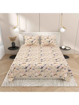 Indra's - Beige Floral Bedsheet with 2 Pillow Covers (Double)