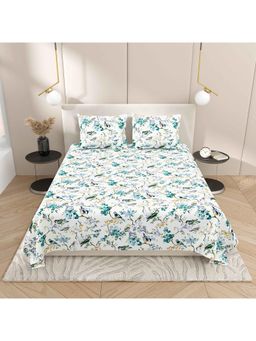 Indra's - Green Floral Bedsheet with 2 Pillow Covers (Double)