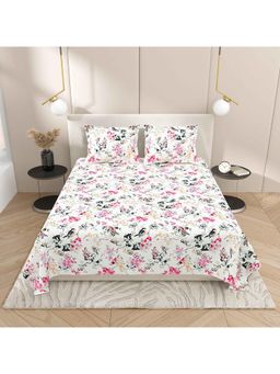 Indra's - Pink Floral Bedsheet with 2 Pillow Covers (Double)