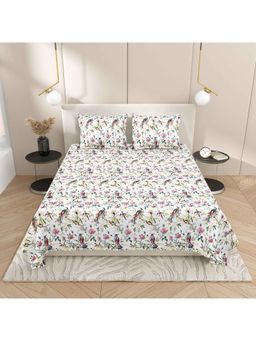 Indra's - Pink Floral Viscose Cotton Bedsheet with 2 Pillow Covers (Double)