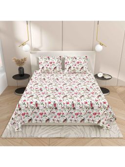 Indra's - Red Floral Viscose Cotton Bedsheet with 2 Pillow Covers (Double)