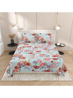 Indra's - Brown-Sea Green Bedsheet with 2 Pillow Covers (Double)