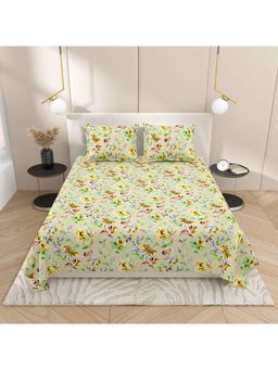 Indra's - Green Floral Viscose Cotton Bedsheet with 2 Pillow Covers (Double)