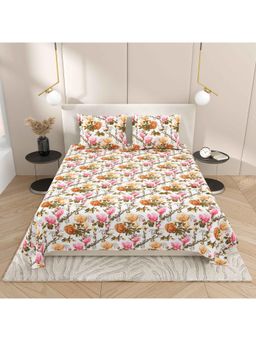 Indra's - Brown-Pink Bedsheet with 2 Pillow Covers (Double)