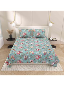 Indra's - Green Floral Bedsheet with 2 Pillow Covers (Double)
