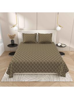 Indra's - Beige Cotton Bedsheet with 2 Pillow Covers (King)