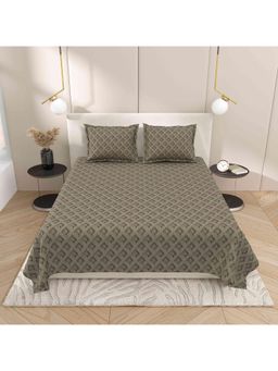 Indra's - Olive Cotton Bedsheet with 2 Pillow Covers (King)