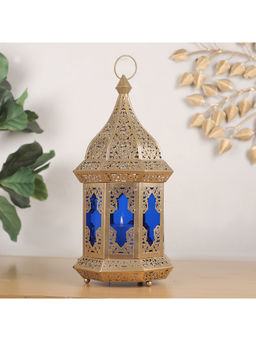 HomeTown - Dazzle Metal and Glass Lantern in Blue