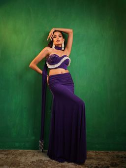 AHI Clothing - Royal Purple Drape Lehenga Blouse With Dupatta