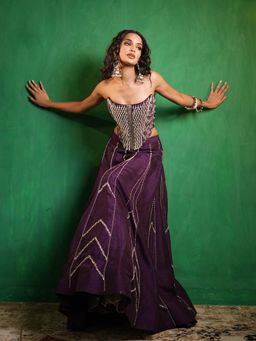 AHI Clothing - Dark Purple Corset Heavy Lehenga With Blouse