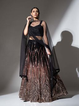 Ellemora - Black Sequin Delight Lehenga And Blouse With Dupatta