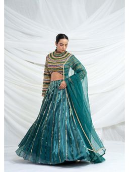 Ellemora - Emerald Empire Embellished Blouse And Lehenga