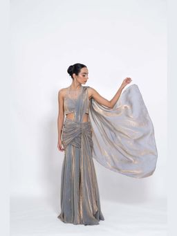 Ellemora - Foil Drape Silk Lehenga And Top