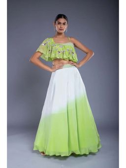 Ellemora - Green Silk Thread Work Blouse And Lehenga