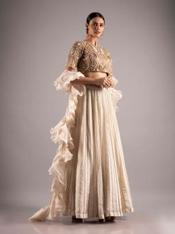 Ellemora - Handcrafted Beige Lehenga And Blouse With Dupatta